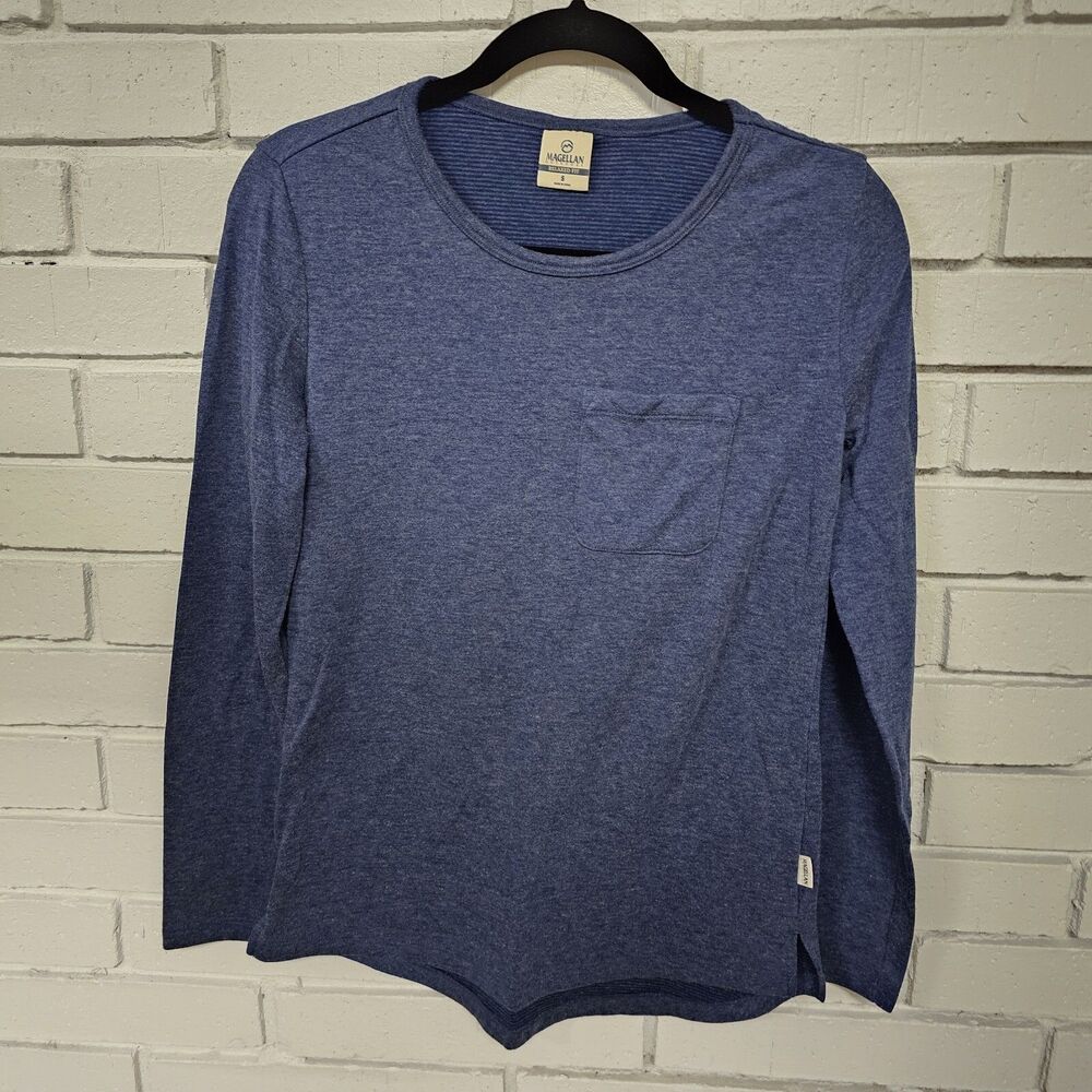 Magellan Women's T Shirt Small Blue Long Sleeve Relaxed Fit Pocket Comfort